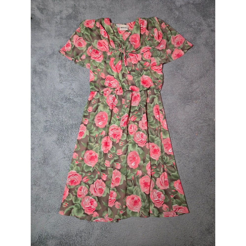 VTG Caroline Wells Collection Floral Rose Print Midi Dress Cottage Core Size 12